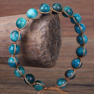 Blue Apatite Handmade 8mm Round Beads Healing Reiki Balance Unisex Bracelet Gift